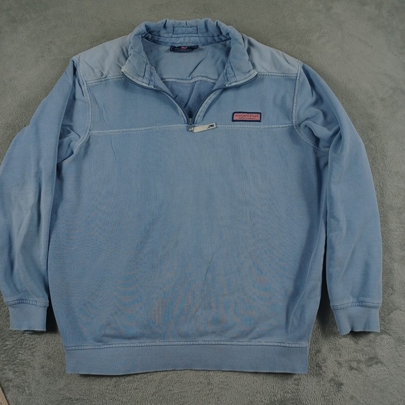 Vineyard Vines Sweater Mens XL Blue Mock Neck Pullover Preppy Casual Distressed - Picture 1 of 8